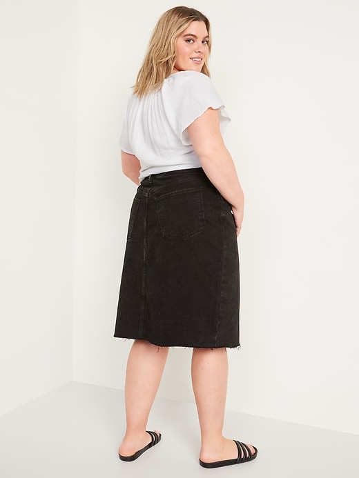 Image number 8 showing, Higher-High Waisted Split-Front Midi Jean Pencil Skirt