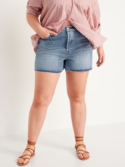 Image number 4 showing, High-Waisted Button-Fly OG Straight Non-Stretch Cut-Off Jean Shorts -- 1.5-inch inseam