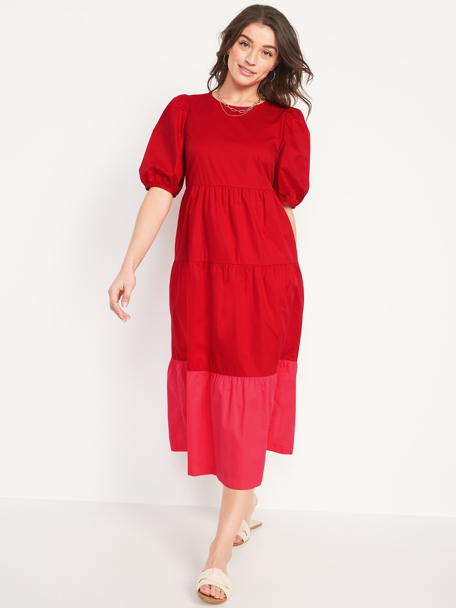 Tiered Two-Tone All-Day Midi Swing Dress for Women | Old Navy