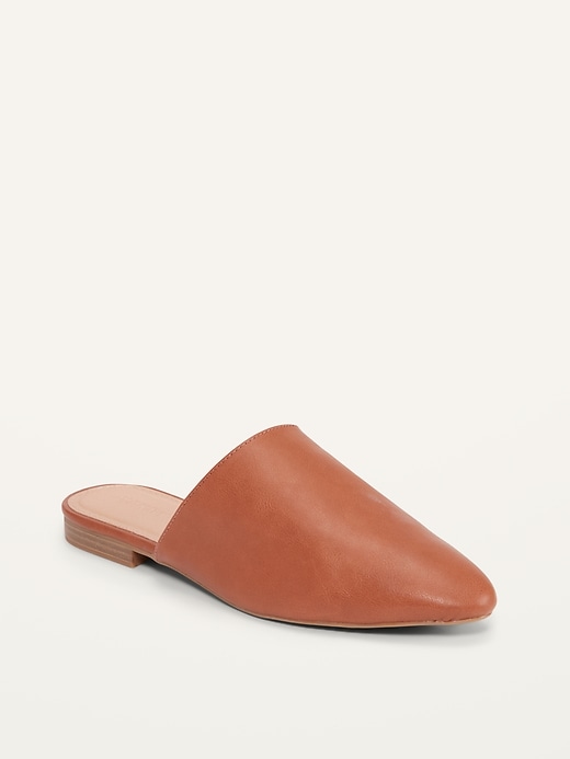 Image number 1 showing, Faux-Leather Mule Almond-Toe Flats For Women