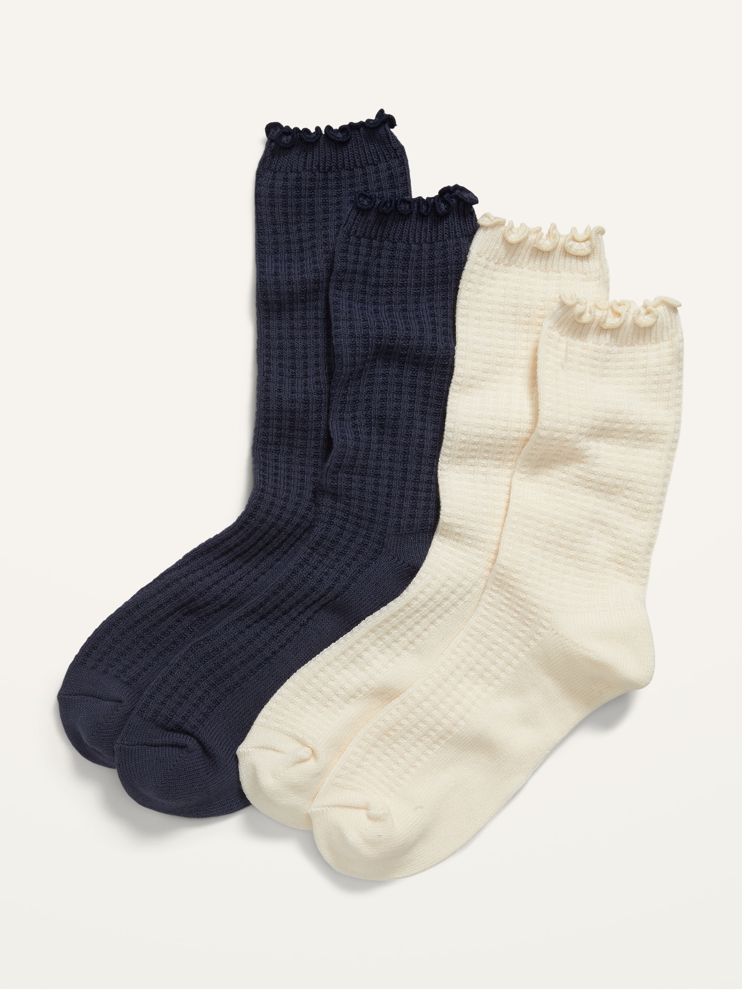 Old Navy Waffle-Knit Lettuce-Edge Socks 2-Pack for Women blue. 1