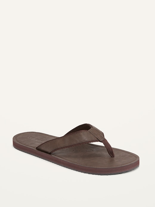 Faux-Leather Flip-Flop Sandals for Men