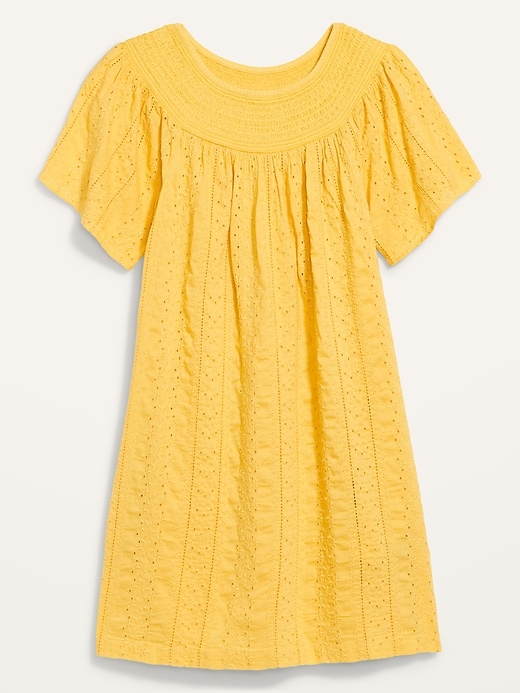 Image number 4 showing, Flutter-Sleeve Smocked Embroidered Mini Shift Dress