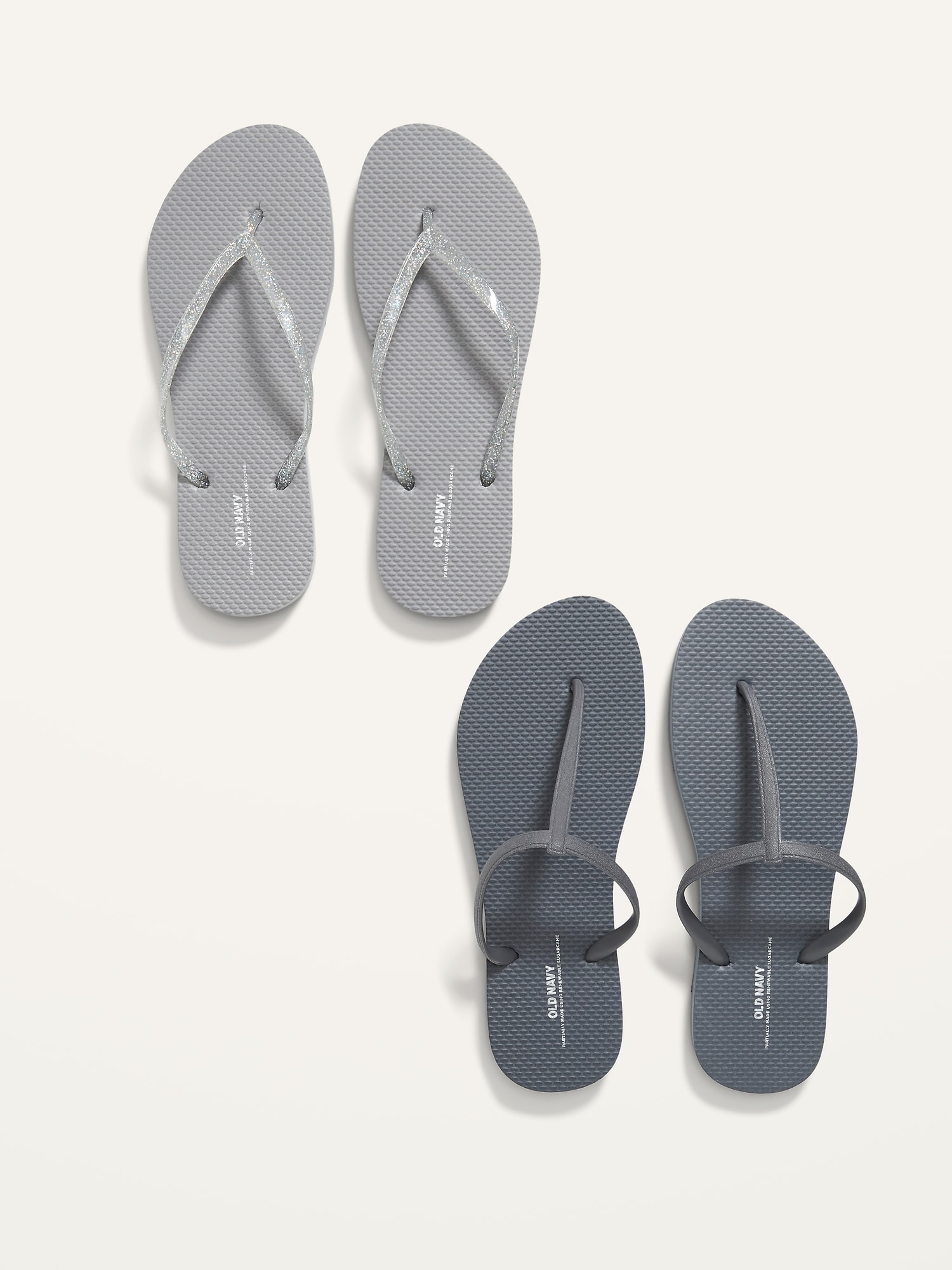 Old Navy Flip-Flop/T-Strap Sandals Variety 2-Pack (Partially Plant-Based) gray. 1