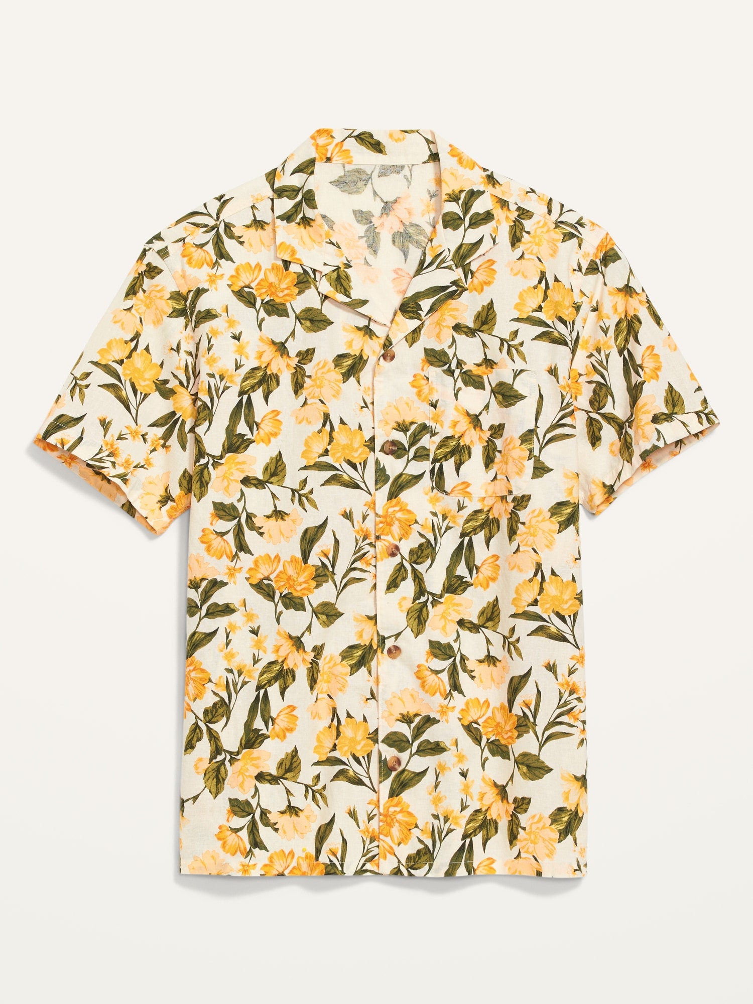 Relaxed Fit Floral Print Linen Blend Short Sleeve Camp Shirt Old Navy