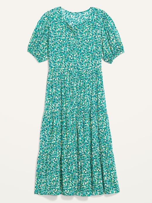 Image number 4 showing, Floral Puff-Sleeve Button-Front Midi Swing Dress
