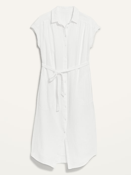 Image number 4 showing, Short-Sleeve Waist-Defined Midi Shirt Dress