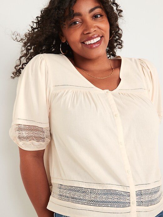 Oversized Lace-Trim Button-Front Blouse | Old Navy