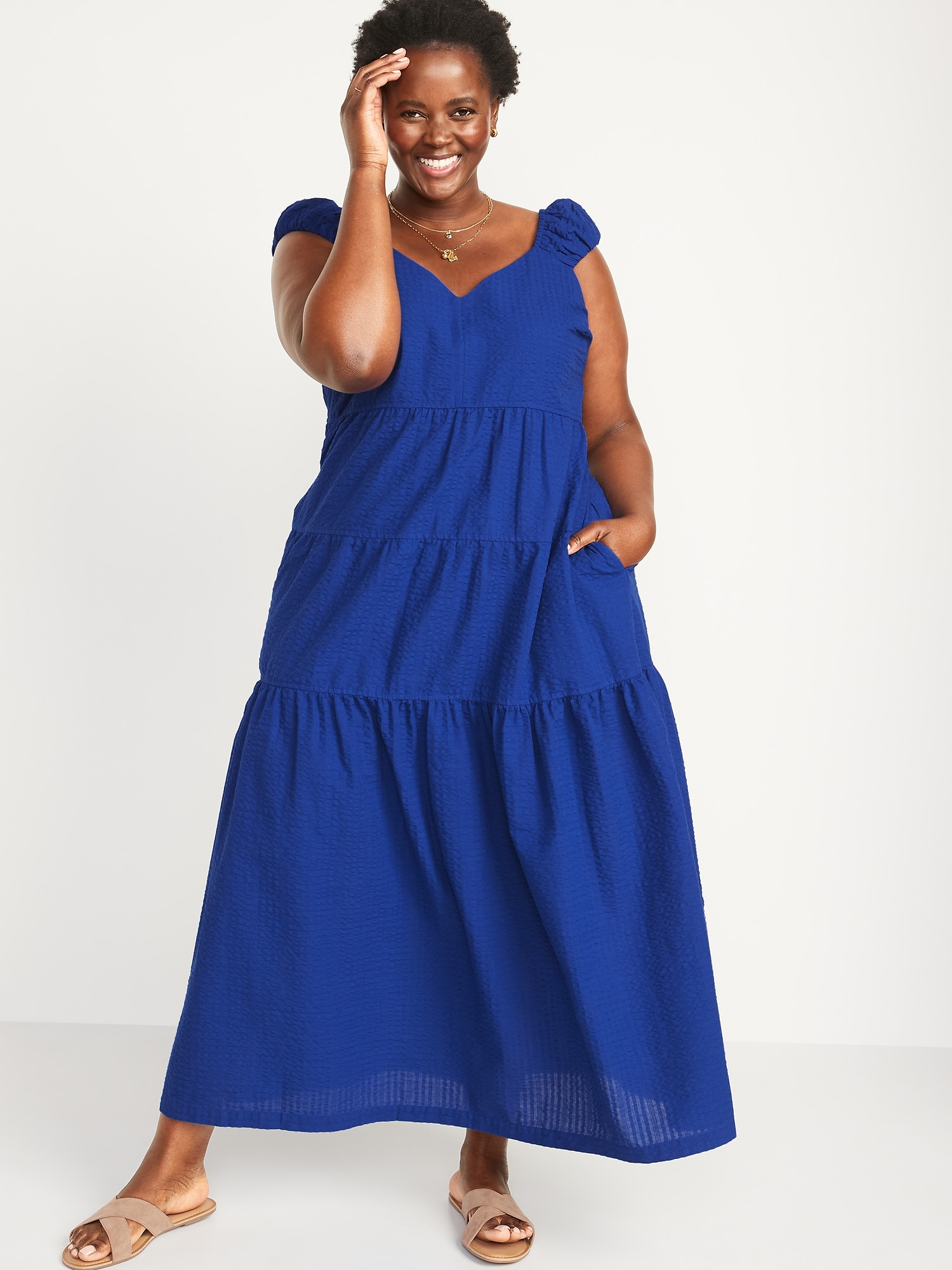 Fit & Flare Tiered Seersucker All-Day Maxi Dress | Old Navy