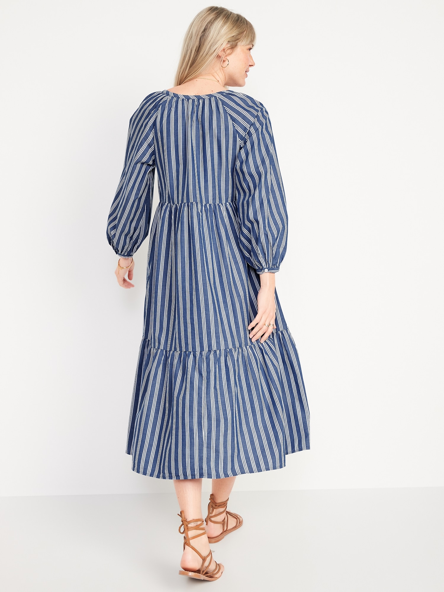 Striped Button-Front All-Day Midi Swing Dress for Women | Old Navy