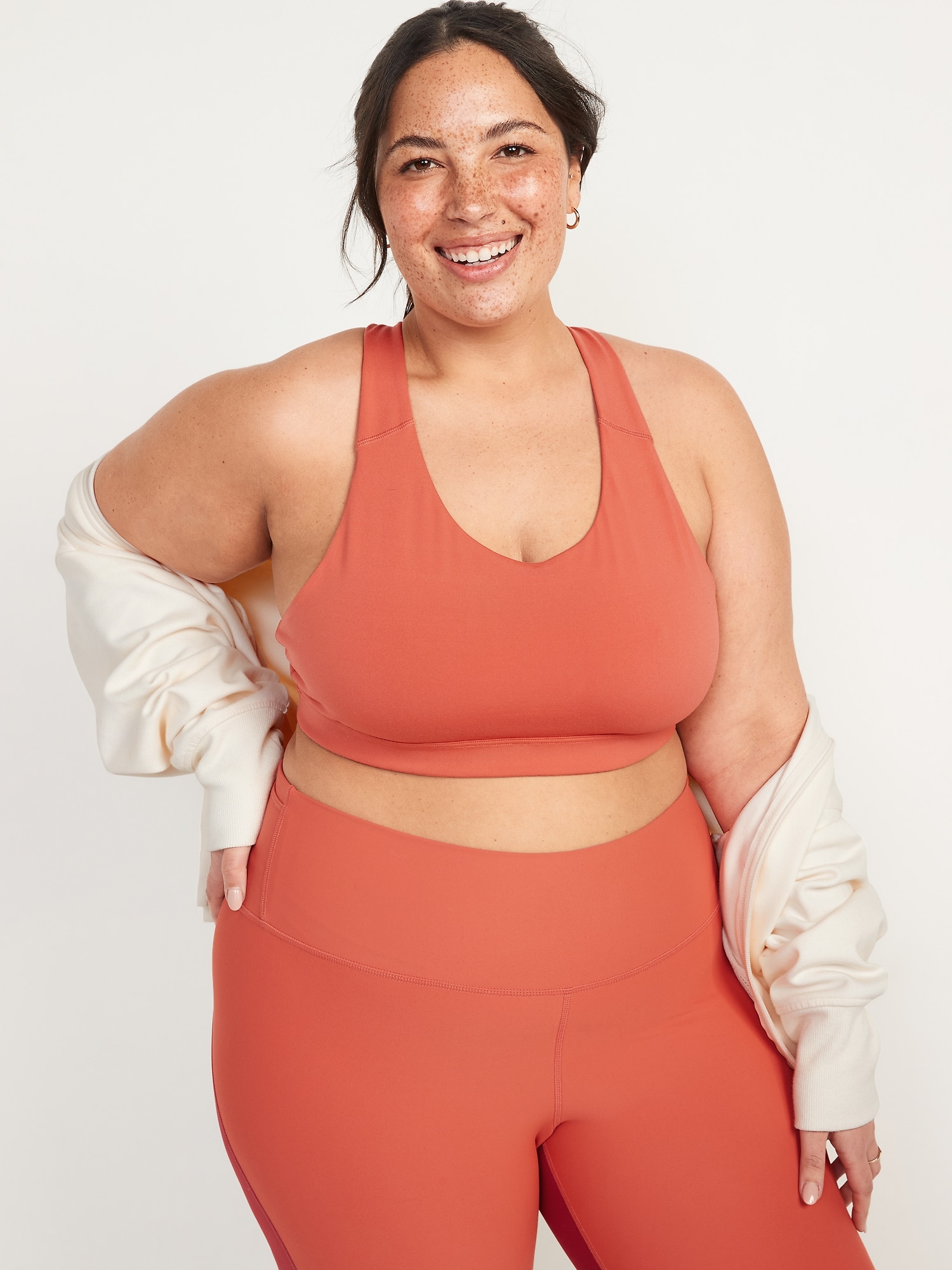 Old Navy Medium-Support PowerPress Strappy Sports Bra for Women 2X-4X orange. 1