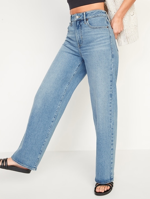 Image number 1 showing, Extra High-Waisted Light-Wash Wide-Leg Jeans for Women