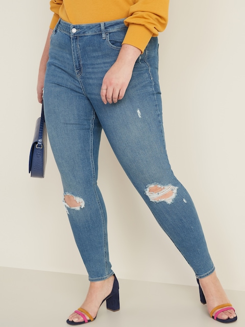 Mid-Rise Distressed Rockstar Super Skinny Jeans for Women