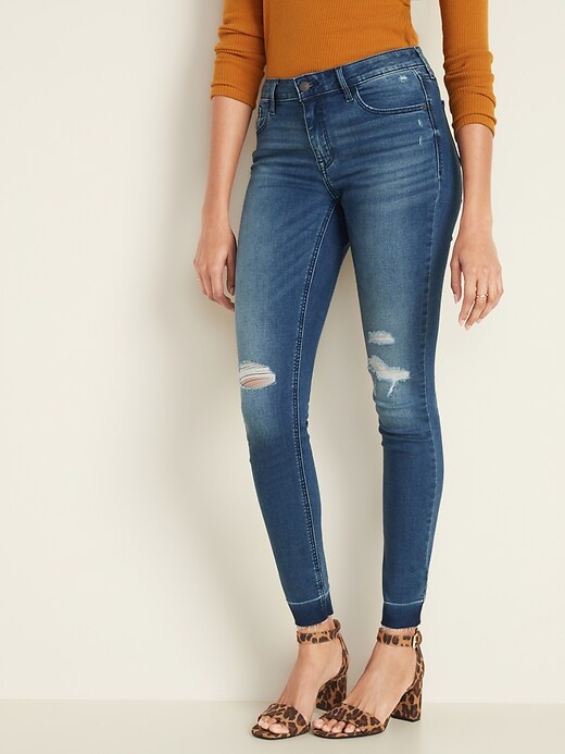 Image number 1 showing, Mid-Rise Distressed Rockstar Super Skinny Ankle Jeans for Women
