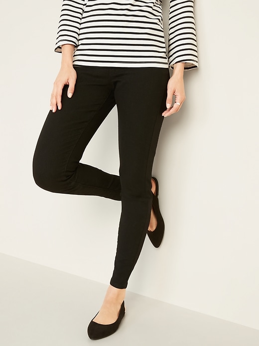 Image number 1 showing, Mid-Rise Black Wow Super Skinny Pull-On Jeggings for Women