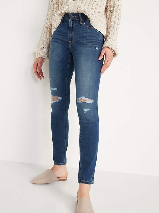Image number 1 showing, Mid-Rise Pop Icon Distressed Skinny Jeans for Women
