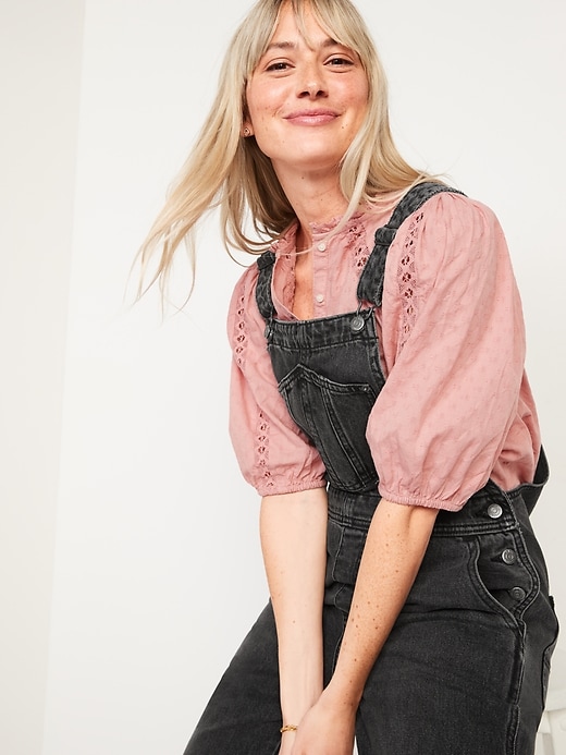 Image number 3 showing, Slouchy Straight Non-Stretch Black Workwear Jean Overalls