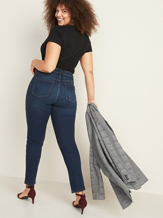 Image number 6 showing, Mid-Rise Dark-Wash Power Slim Straight Jeans for Women