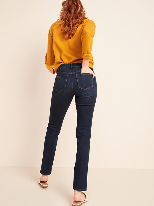 Image number 2 showing, Mid-Rise Dark-Wash Power Slim Straight Jeans for Women