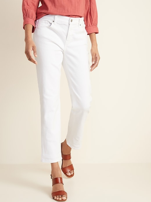 Image number 1 showing, Mid-Rise Boyfriend Straight White Jeans for Women