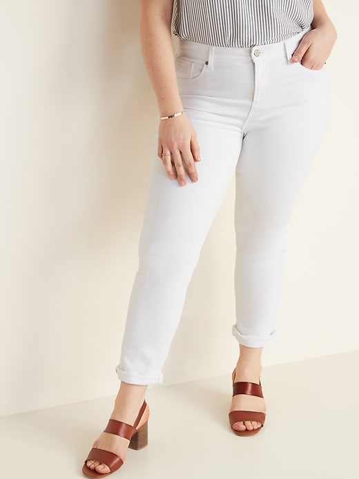 Image number 5 showing, Mid-Rise Boyfriend Straight White Jeans for Women