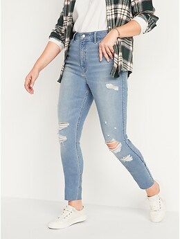 Old Navy Extra High-Waisted Rockstar 360° Stretch Super Skinny Ripped Cut-Off Jeans for Women