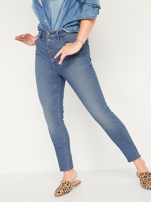 Image number 5 showing, Extra High-Waisted Button-Fly Rockstar 360° Stretch Super Skinny Cut-Off Ankle Jeans for Women