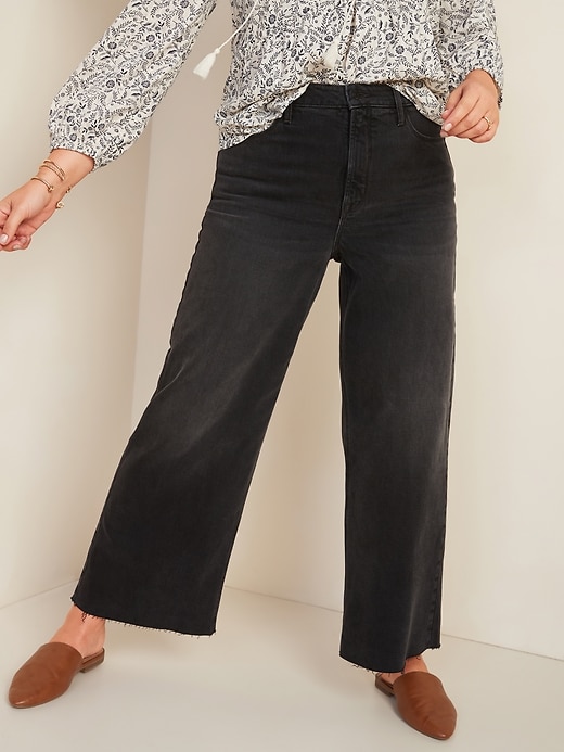 Old Navy + Extra High-Waisted Black-Wash Cut-Off Wide-Leg Jeans for Women