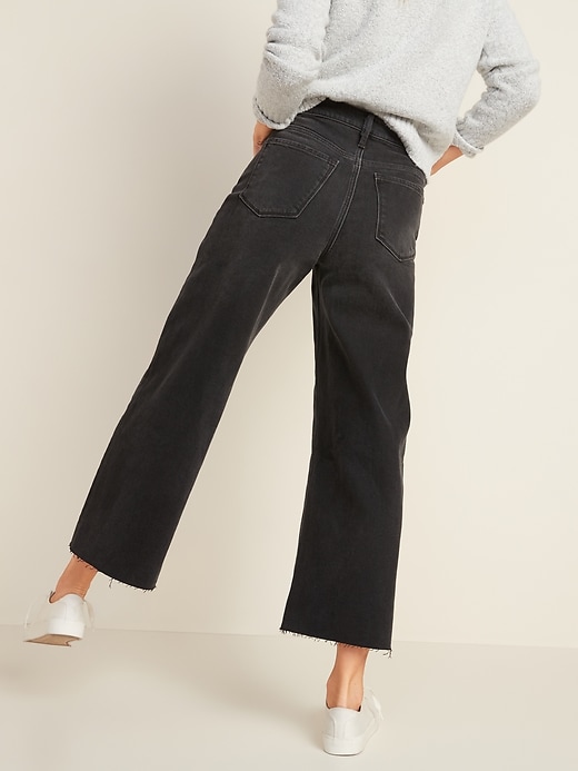 Image number 2 showing, Extra High-Waisted Wide-Leg Cut-Off Black Ankle Jeans for Women