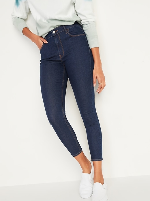 Image number 1 showing, High-Waisted Dark-Wash Super Skinny Ankle Jeans for Women