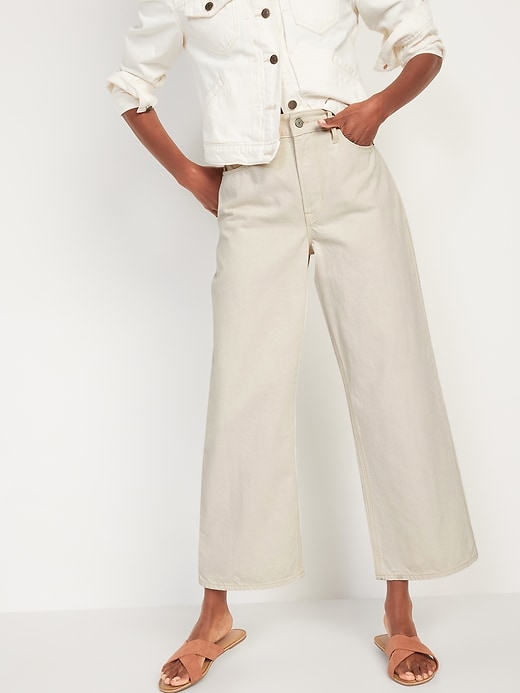 Image number 1 showing, Extra High-Waisted Ecru-Wash Wide-Leg Jeans for Women