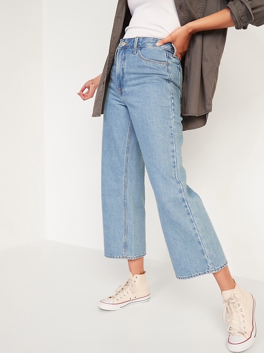Image number 1 showing, Extra High-Waisted Wide-Leg Light-Wash Jeans