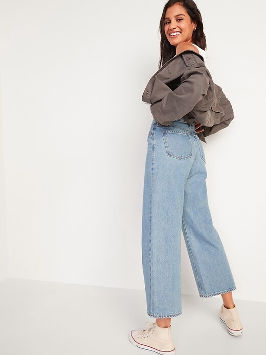 Image number 2 showing, Extra High-Waisted Wide-Leg Light-Wash Jeans for Women
