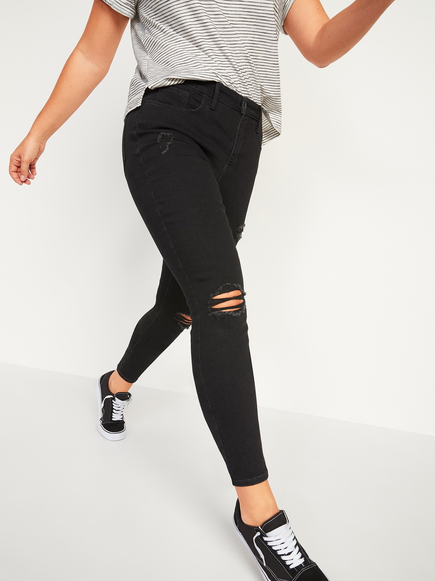 High Waisted Pop Icon Black Ripped Skinny Jeans for Women Old Navy