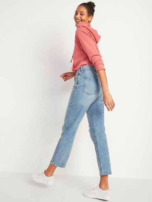 Image number 2 showing, Extra High-Waisted Sky-Hi Straight Button-Fly Ripped Jeans for Women