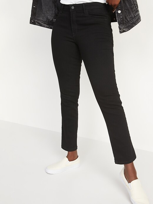 Image number 5 showing, Mid-Rise Power Slim Straight Black Jeans for Women