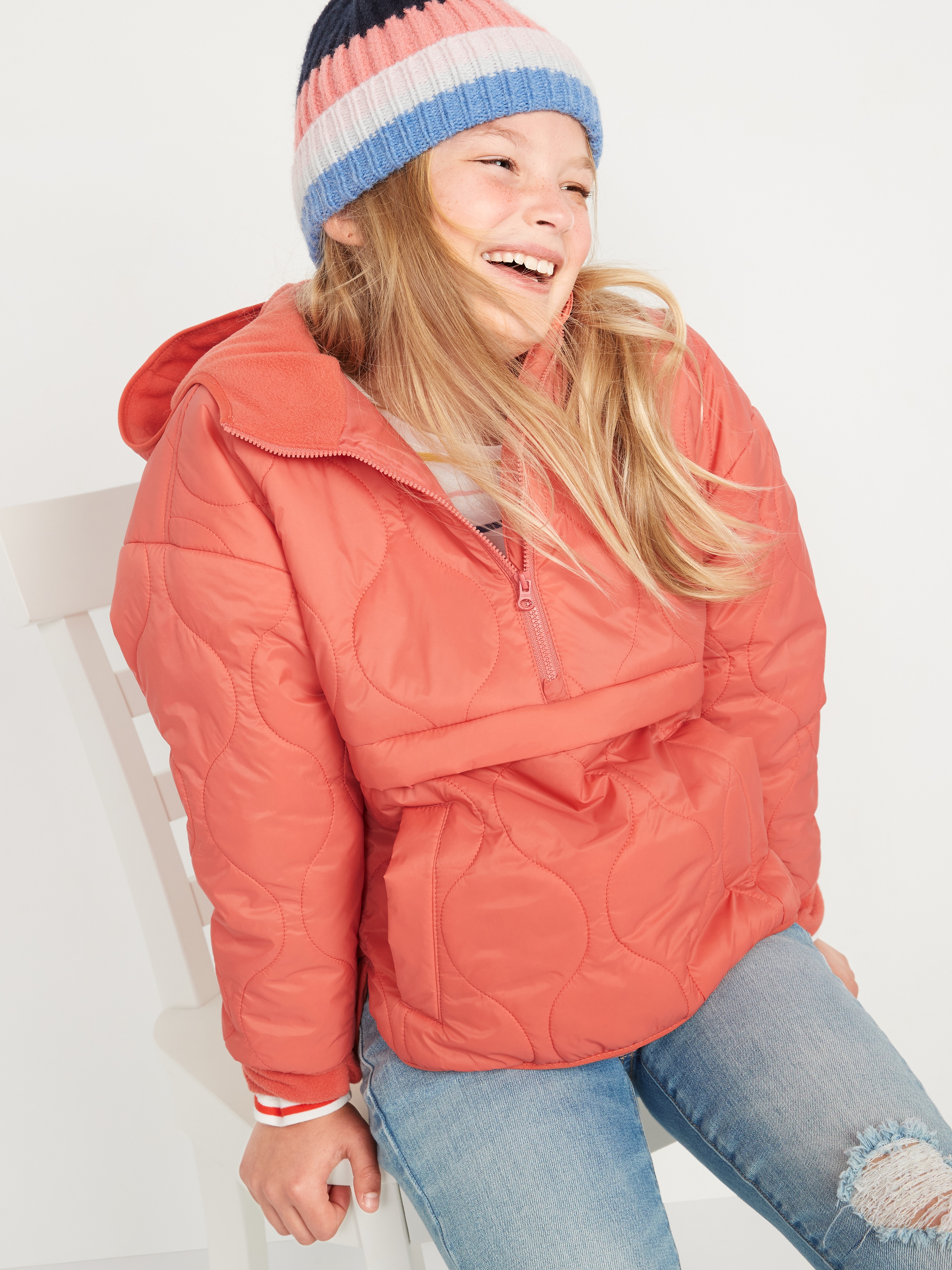 Hooded Quilted Packable Half-Zip Puffer Jacket for Girls | Old Navy