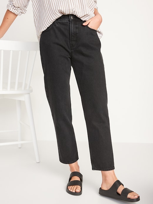 Image number 1 showing, High-Waisted Slouchy Straight Cropped Black Jeans for Women