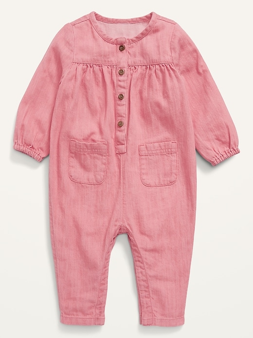 View large product image 1 of 2. Pink Jean Uitlity Jumpsuit fo Baby