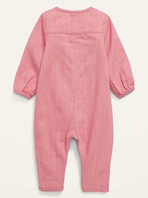 View large product image 2 of 2. Pink Jean Uitlity Jumpsuit fo Baby