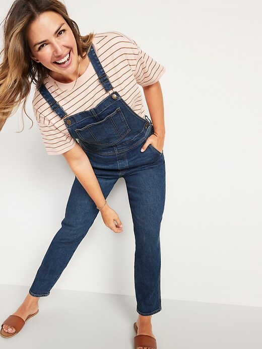 Image number 5 showing, O.G. Straight Dark-Wash Jean Overalls for Women