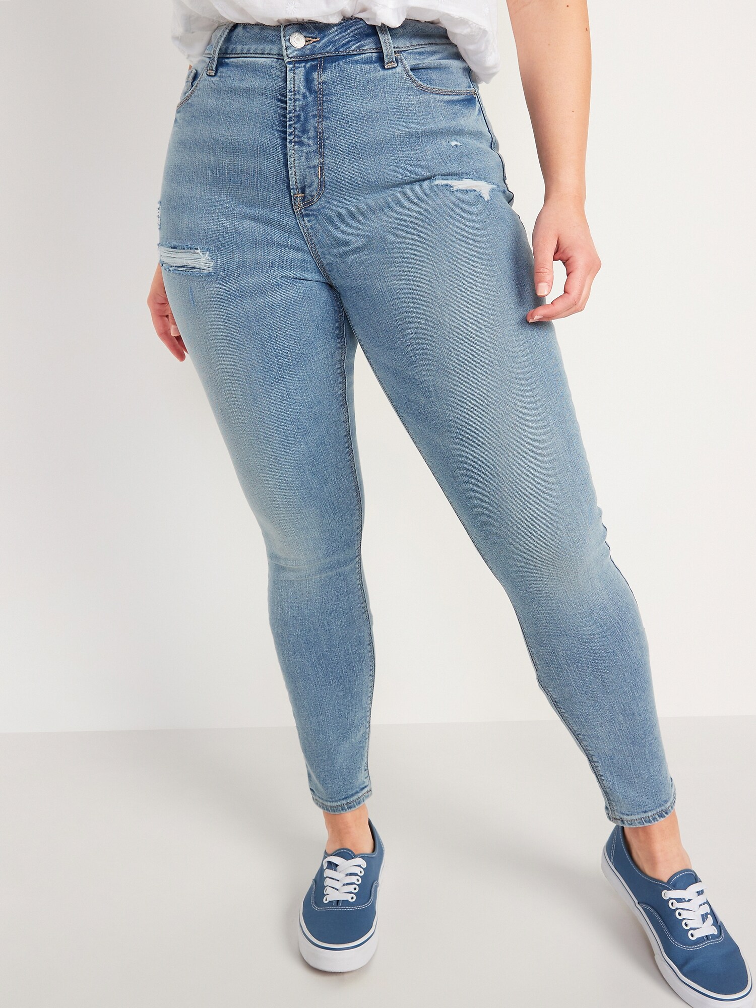 High-Waisted Rockstar Super Skinny Ripped Jeans for Women