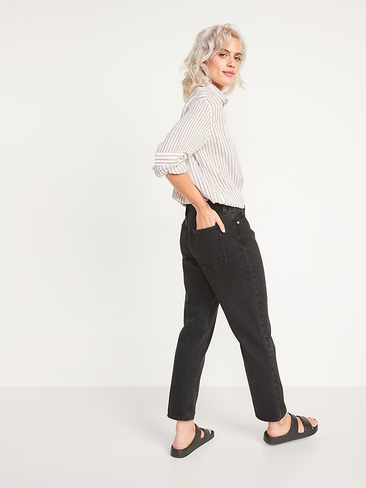Image number 2 showing, High-Waisted Slouchy Straight Cropped Black Jeans for Women