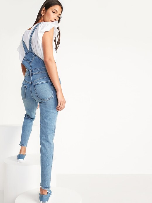 Image number 2 showing, O.G. Workwear Straight Medium-Wash Ripped Jean Overalls for Women