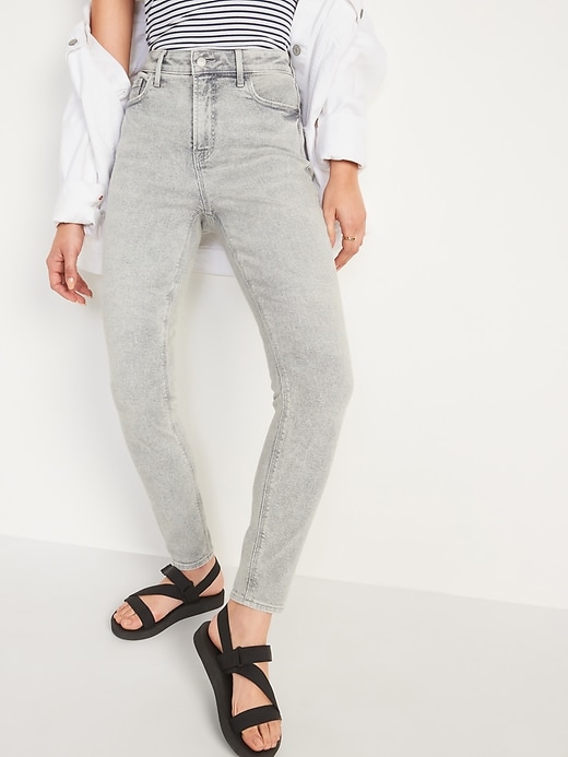 Image number 1 showing, High-Waisted Rockstar Super Skinny Gray Jeans for Women