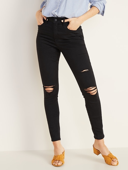 Image number 1 showing, High-Waisted Rockstar Super-Skinny Distressed Jeans For Women