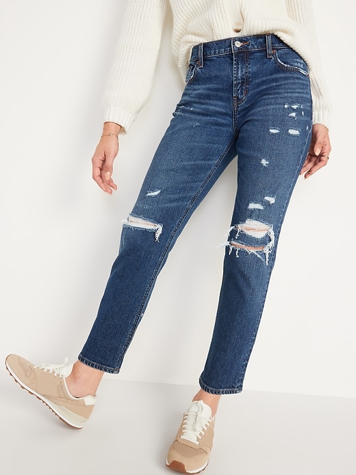 Old Navy Women's Mid-Rise Ripped Boyfriend Straight Jeans (Barbara)