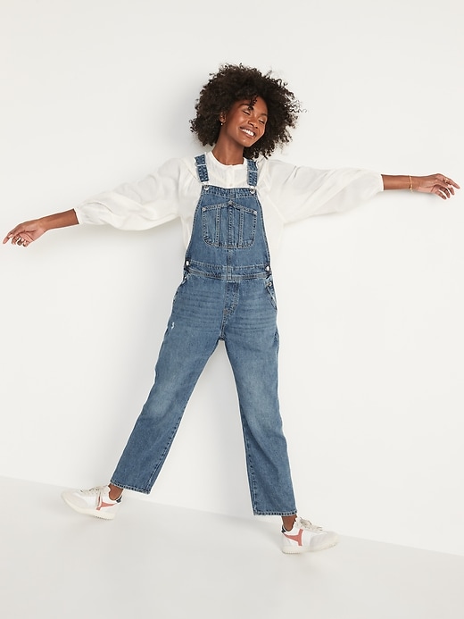 Image number 1 showing, Slouchy Straight Jean Overalls for Women