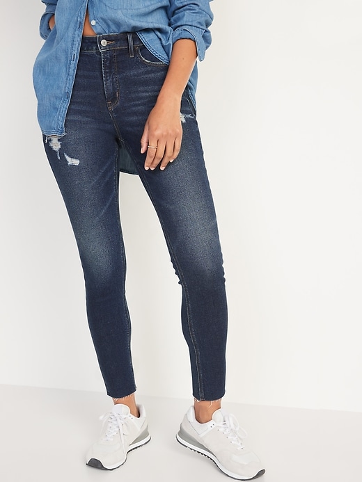 Image number 1 showing, High-Waisted Rockstar Super-Skinny Cut-Off Ankle Jeans for Women
