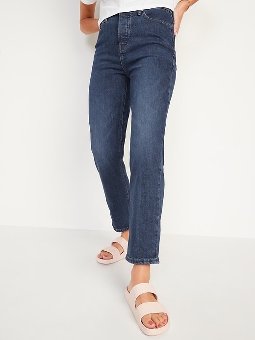 Oldnavy Extra High-Waisted Sky-Hi Straight Button-Fly Jeans for Women